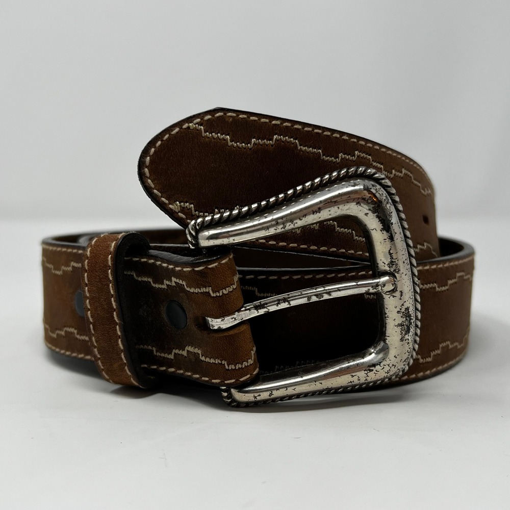 Tony Lama Brown Leather Western Belt Silver Buckle Women's Size 32 1459L - Picture 1 of 6